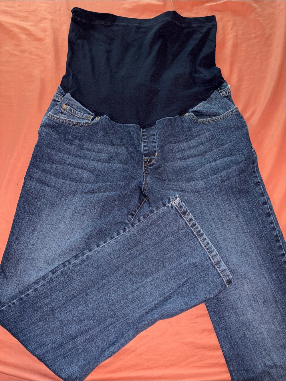 Liz Lange Blue Denim Straight-Leg Maternity Jeans with Black Panel